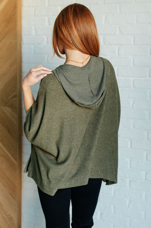 Perfectly Poised Hooded Poncho in Olive - LISA MARIE BOUTIQUE - Layers - Small -