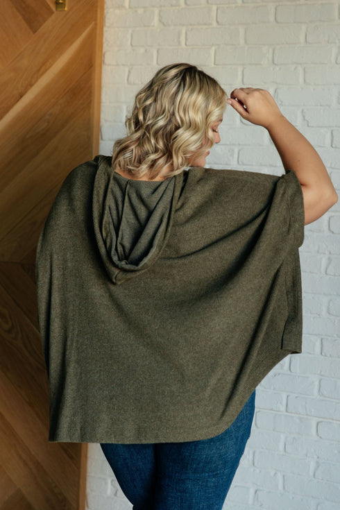 Perfectly Poised Hooded Poncho in Olive - LISA MARIE BOUTIQUE - Layers - Small -