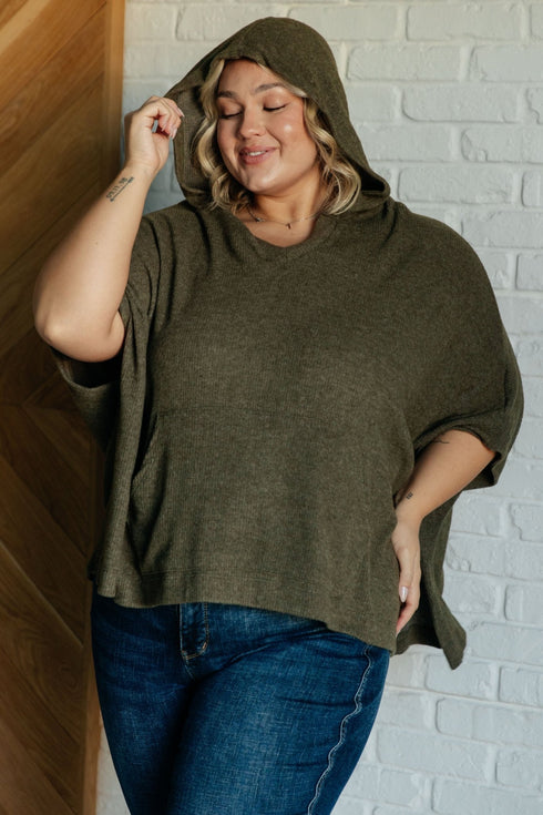 Perfectly Poised Hooded Poncho in Olive - LISA MARIE BOUTIQUE - Layers - Small -
