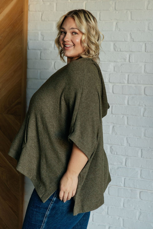 Perfectly Poised Hooded Poncho in Olive - LISA MARIE BOUTIQUE - Layers - Small -