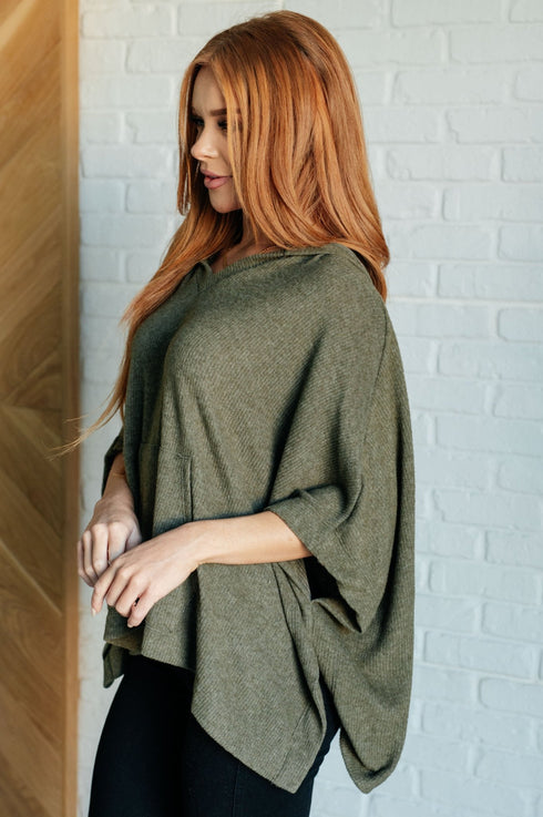 Perfectly Poised Hooded Poncho in Olive - LISA MARIE BOUTIQUE - Layers - Small -