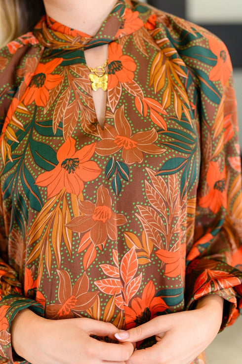 Petals After Dark Balloon Sleeve Dress - LISA MARIE BOUTIQUE - Womens - Small -