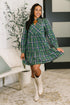 Plaid Perspective Split Neck Long Sleeve Dress - LISA MARIE BOUTIQUE - Womens - Small -