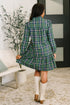 Plaid Perspective Split Neck Long Sleeve Dress - LISA MARIE BOUTIQUE - Womens - Small -