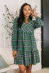 Plaid Perspective Split Neck Long Sleeve Dress - LISA MARIE BOUTIQUE - Womens - Small -