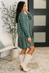 Plaid Perspective Split Neck Long Sleeve Dress - LISA MARIE BOUTIQUE - Womens - Small -