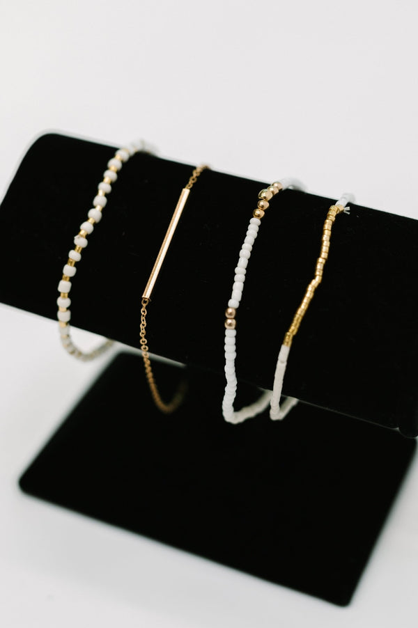 Poised & Polished Bracelet Set in White and Gold - LISA MARIE BOUTIQUE - Womens - OS -