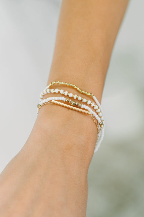 Poised & Polished Bracelet Set in White and Gold - LISA MARIE BOUTIQUE - Womens - OS -
