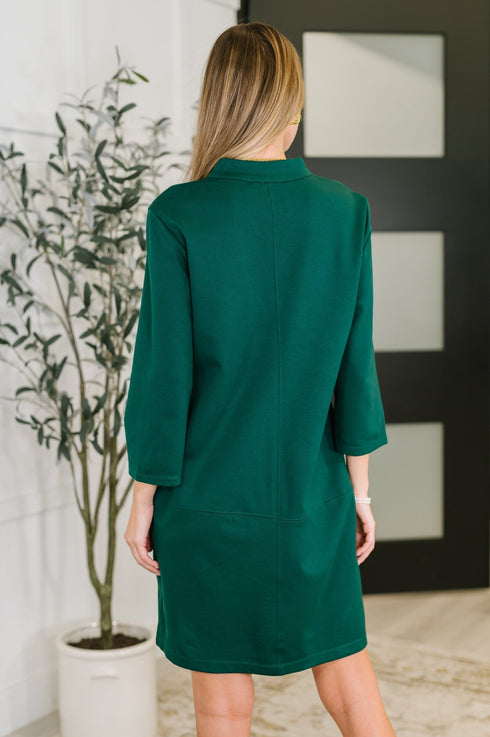 Portfolio Quarter Sleeve Dress in Hunter Green - LISA MARIE BOUTIQUE - Womens - Small -