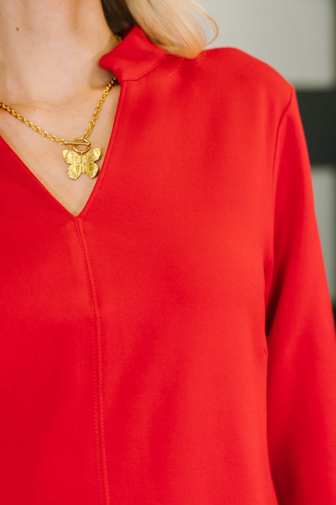 Portfolio Quarter Sleeve Dress in Red - LISA MARIE BOUTIQUE - Womens - Small -