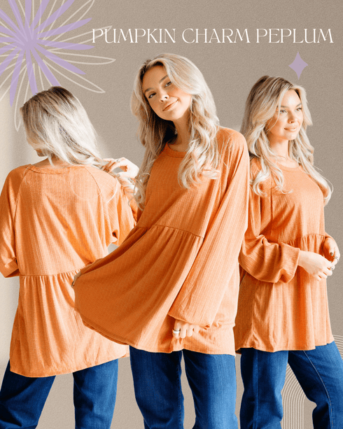 Pumpkin Charm Peplum - LISA MARIE BOUTIQUE - S -