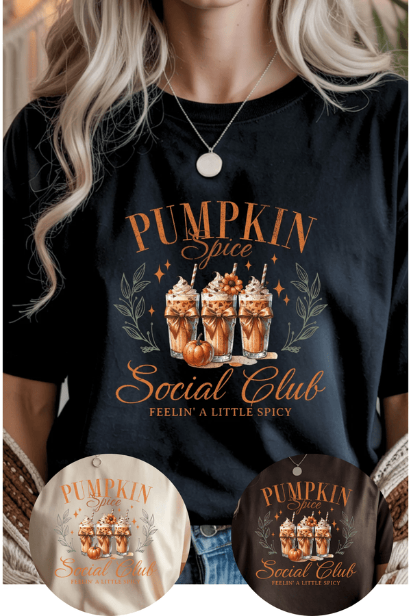 Pumpkin Social Club T-Shirt - LISA MARIE BOUTIQUE - S - Dark Chocolate Gildan Tee -