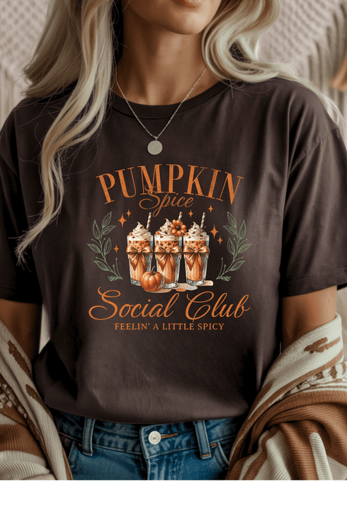 Pumpkin Social Club T-Shirt - LISA MARIE BOUTIQUE - S - Dark Chocolate Gildan Tee -