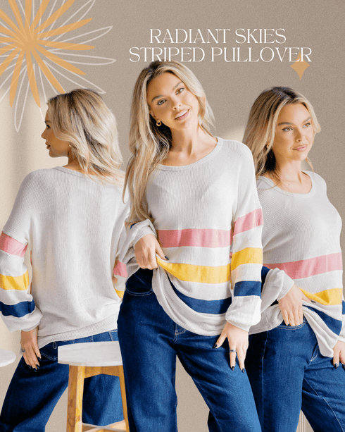 Radiant Skies Striped Pullover - LISA MARIE BOUTIQUE - S -