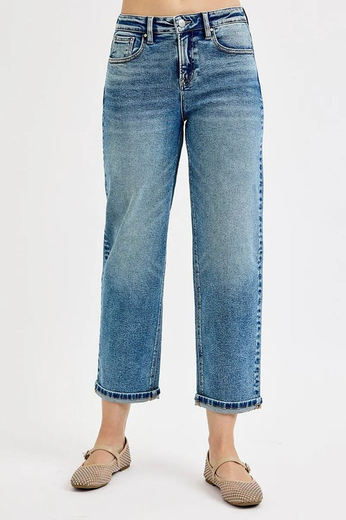 RISEN Full Size High Rise Crop Boyfriend Jeans Plus Size - LISA MARIE BOUTIQUE - MEDIUM - 0 -