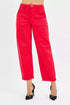 RISEN High Rise Ankle Cuffed Barrel Pants - LISA MARIE BOUTIQUE - SCARLET - 0 -
