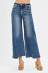 RISEN High Rise Crop Wide Leg Jeans with Step Hem - LISA MARIE BOUTIQUE - DARK - 0 -