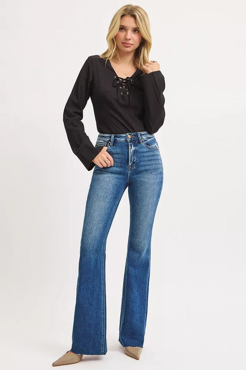 RISEN High Rise Flare Jeans - LISA MARIE BOUTIQUE - DARK - 0 -