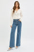 RISEN High Rise Wide Leg Bow Embroidered Jeans - LISA MARIE BOUTIQUE - DARK - 0 -