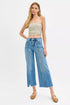 RISEN Tummy Control Mid Rise Crop Wide Front Slit Jeans - LISA MARIE BOUTIQUE - MEDIUM - 0 -