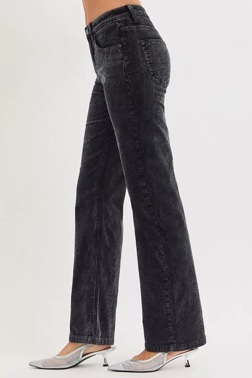 RISEN Tummy Control Mid Rise Straight Leg Corduroy Pants - LISA MARIE BOUTIQUE - MIDNIGHT - 0 -