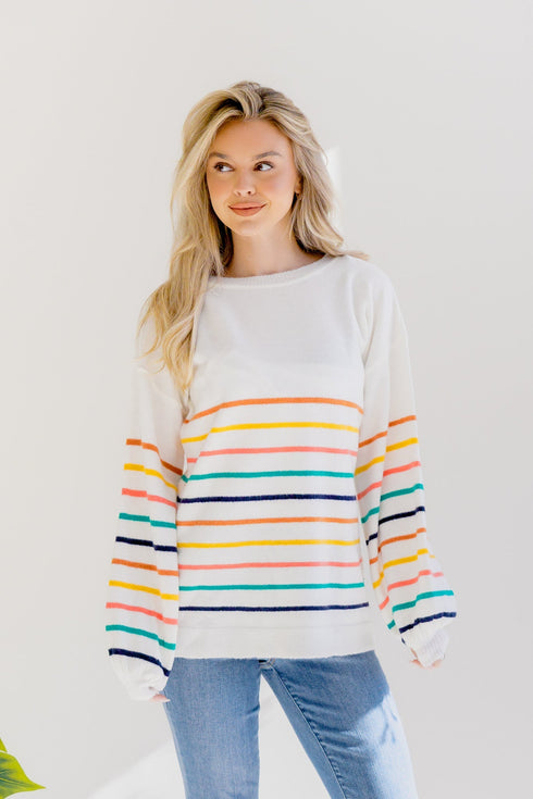 Rose Mist Stripe Sweater - LISA MARIE BOUTIQUE - S -