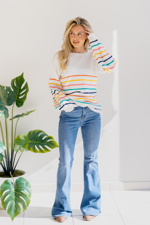 Rose Mist Stripe Sweater - LISA MARIE BOUTIQUE - S -