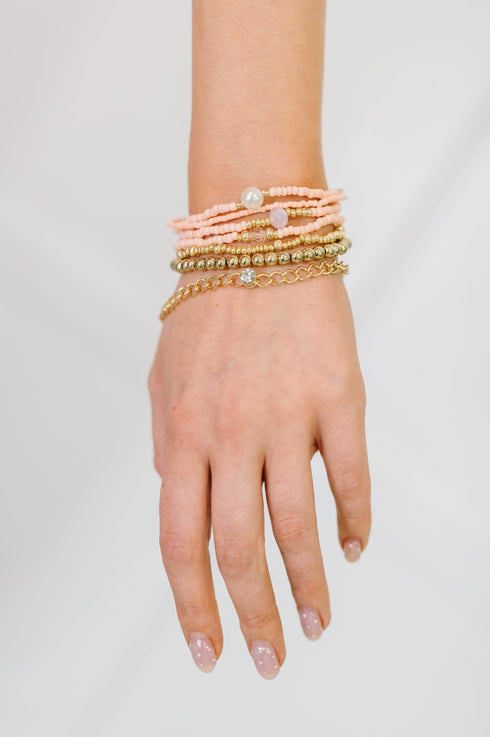 Rose & Radiance Bracelet Set in Pink and Gold - LISA MARIE BOUTIQUE - Womens - OS -