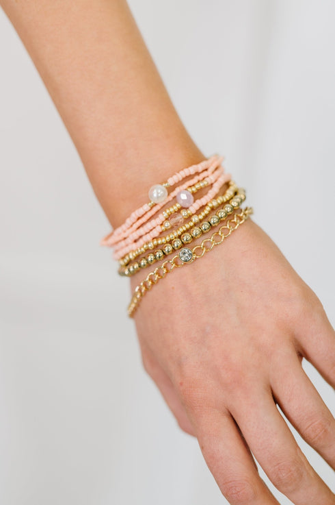 Rose & Radiance Bracelet Set in Pink and Gold - LISA MARIE BOUTIQUE - Womens - OS -
