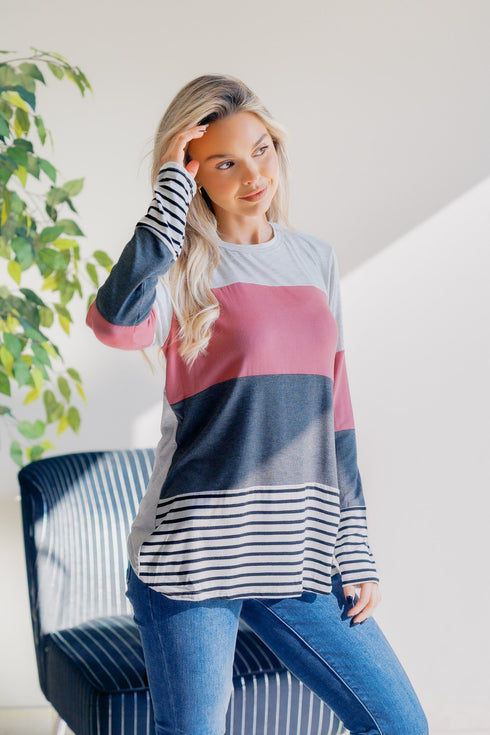 Rose Smoke Striped Knit - LISA MARIE BOUTIQUE - S -