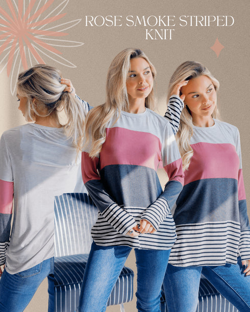 Rose Smoke Striped Knit - LISA MARIE BOUTIQUE - S -