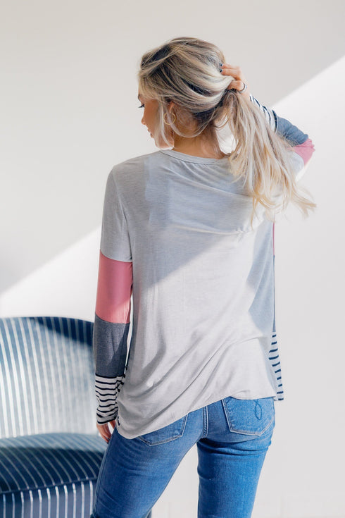 Rose Smoke Striped Knit - LISA MARIE BOUTIQUE - S -