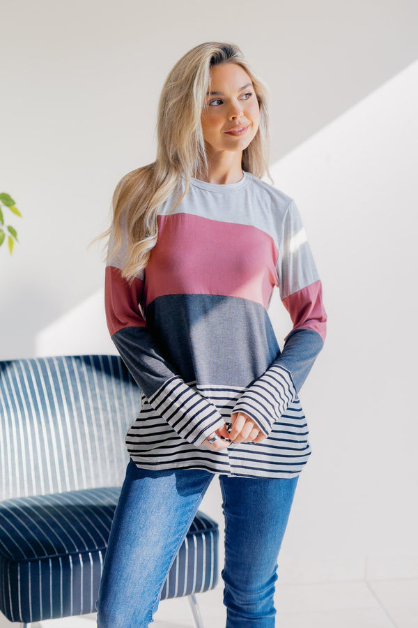 Rose Smoke Striped Knit - LISA MARIE BOUTIQUE - S -
