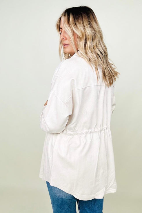 Cotton Bleu Faux Suede Shirt Jacket - LISA MARIE BOUTIQUE