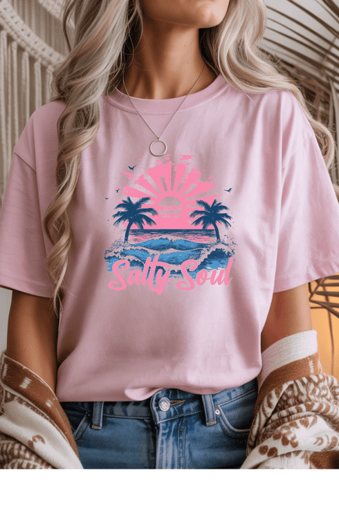 Salty Soul T-Shirt - LISA MARIE BOUTIQUE - S - Light Pink Gildan Tee -