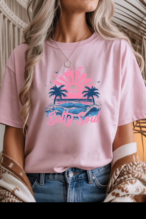Salty Soul T-Shirt - LISA MARIE BOUTIQUE - S - Light Pink Gildan Tee -