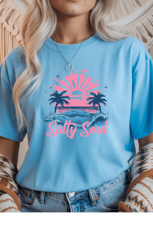 Salty Soul T-Shirt - LISA MARIE BOUTIQUE - S - Sky Gildan Tee -