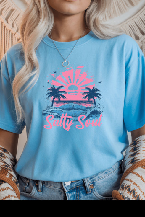 Salty Soul T-Shirt - LISA MARIE BOUTIQUE - S - Sky Gildan Tee -