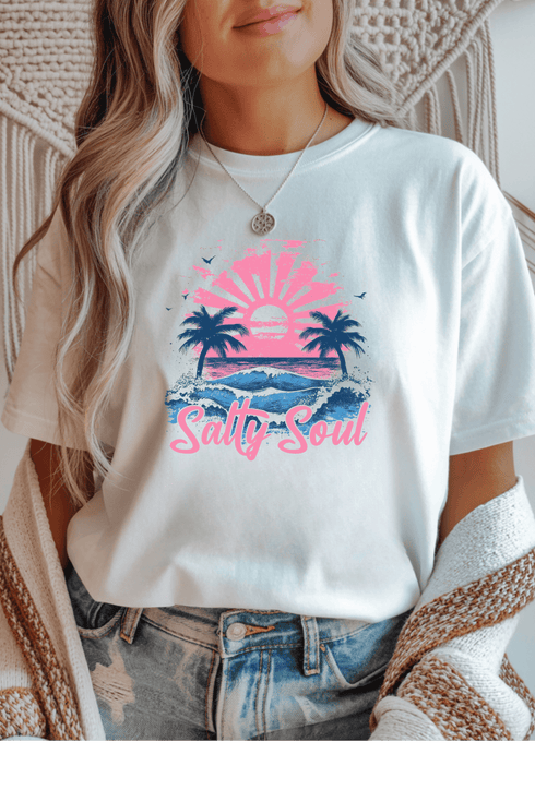 Salty Soul T-Shirt - LISA MARIE BOUTIQUE - S - White Gildan Tee -