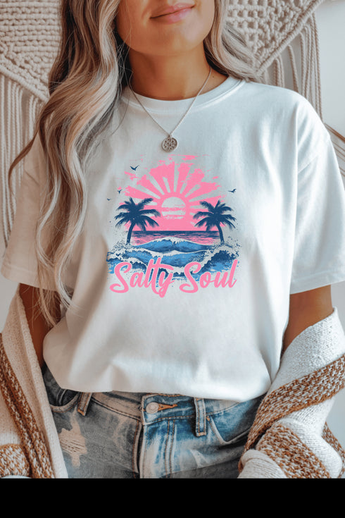 Salty Soul T-Shirt - LISA MARIE BOUTIQUE - S - White Gildan Tee -