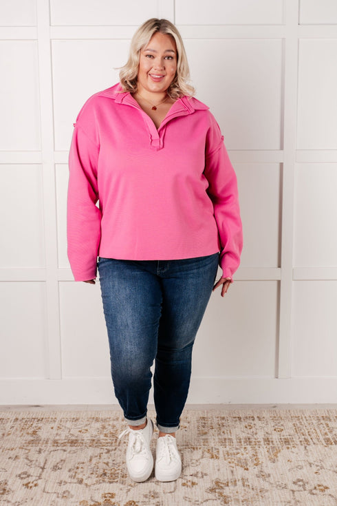 Same Ol' Situation Collared Pullover in Hot Pink - LISA MARIE BOUTIQUE - Tops - Small -