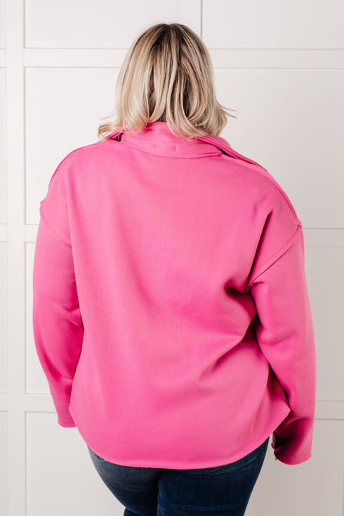 Same Ol' Situation Collared Pullover in Hot Pink - LISA MARIE BOUTIQUE - Tops - Small -