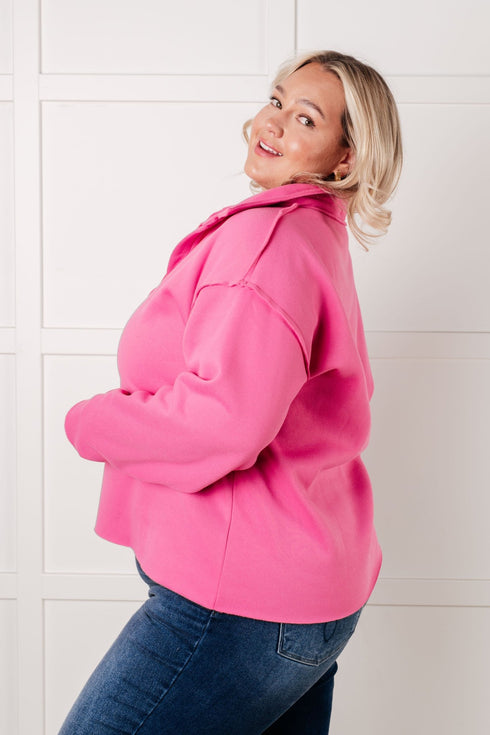 Same Ol' Situation Collared Pullover in Hot Pink - LISA MARIE BOUTIQUE - Tops - Small -
