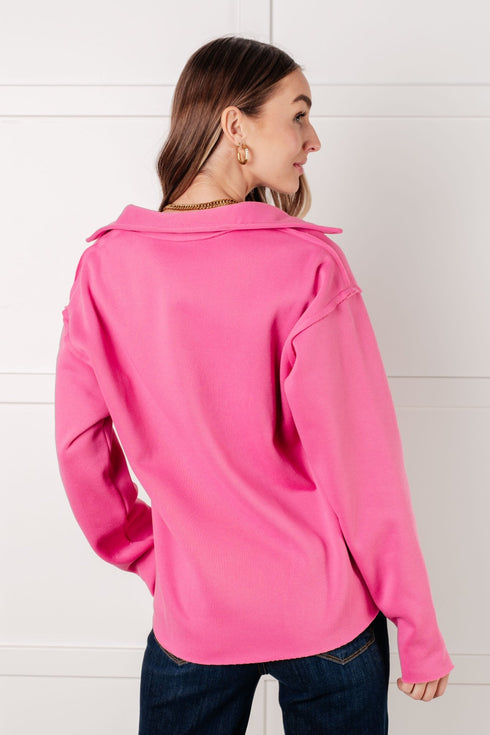 Same Ol' Situation Collared Pullover in Hot Pink - LISA MARIE BOUTIQUE - Tops - Small -