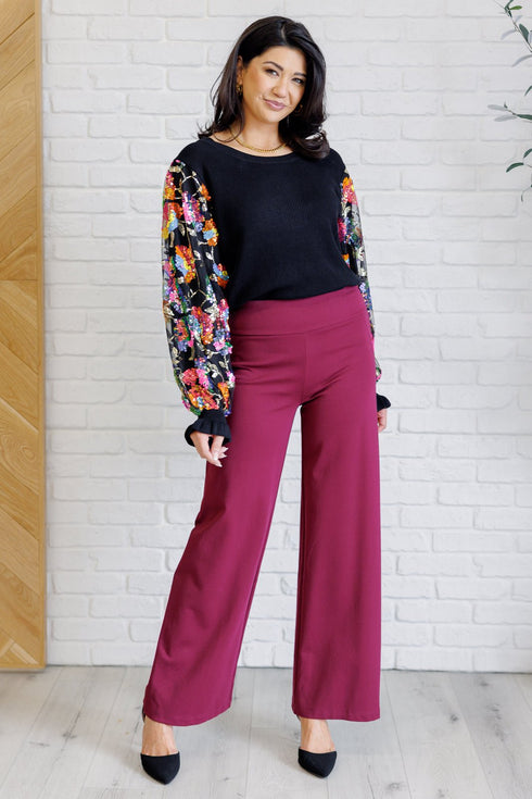 She is the Party Floral Sequins Mesh Sleeve Top - LISA MARIE BOUTIQUE - Tops - Small -