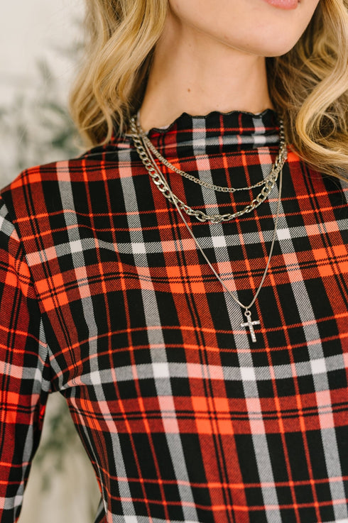 She's Always Changing Plaid Lettuce Hem Top - LISA MARIE BOUTIQUE - Womens - Small -