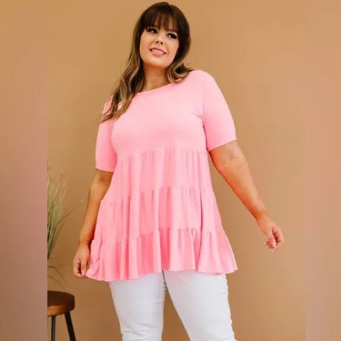 Zenana Tiered Babydoll Tee in Light Pink
