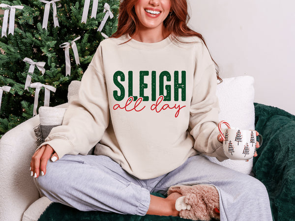 Sleigh All Day Green & Red Graphic Tee and Sweatshirt - LISA MARIE BOUTIQUE - Womens - Tee - Small -
