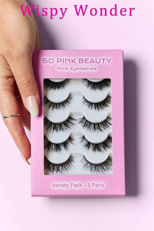 SO PINK BEAUTY Mink Eyelashes Variety Pack 5 Pairs - LISA MARIE BOUTIQUE - Wispy Wonder - One Size -