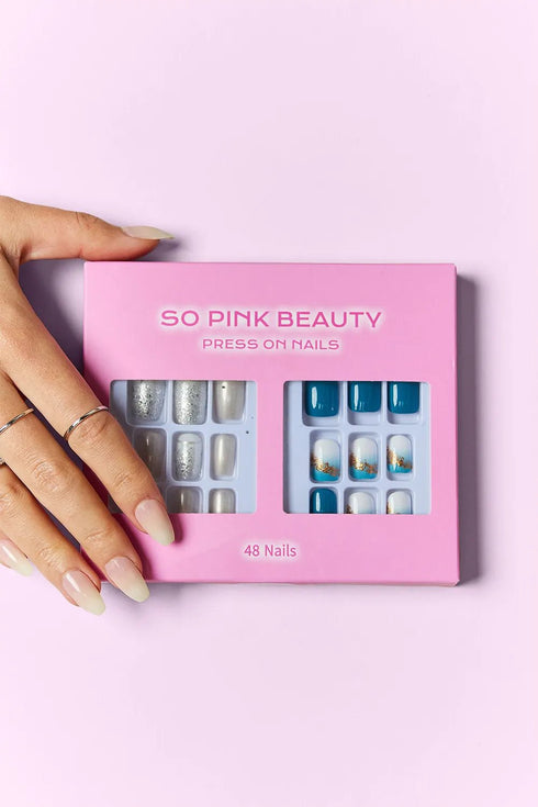 SO PINK BEAUTY Press On Nails 2 Packs - LISA MARIE BOUTIQUE - Ocean Pearl - One Size -